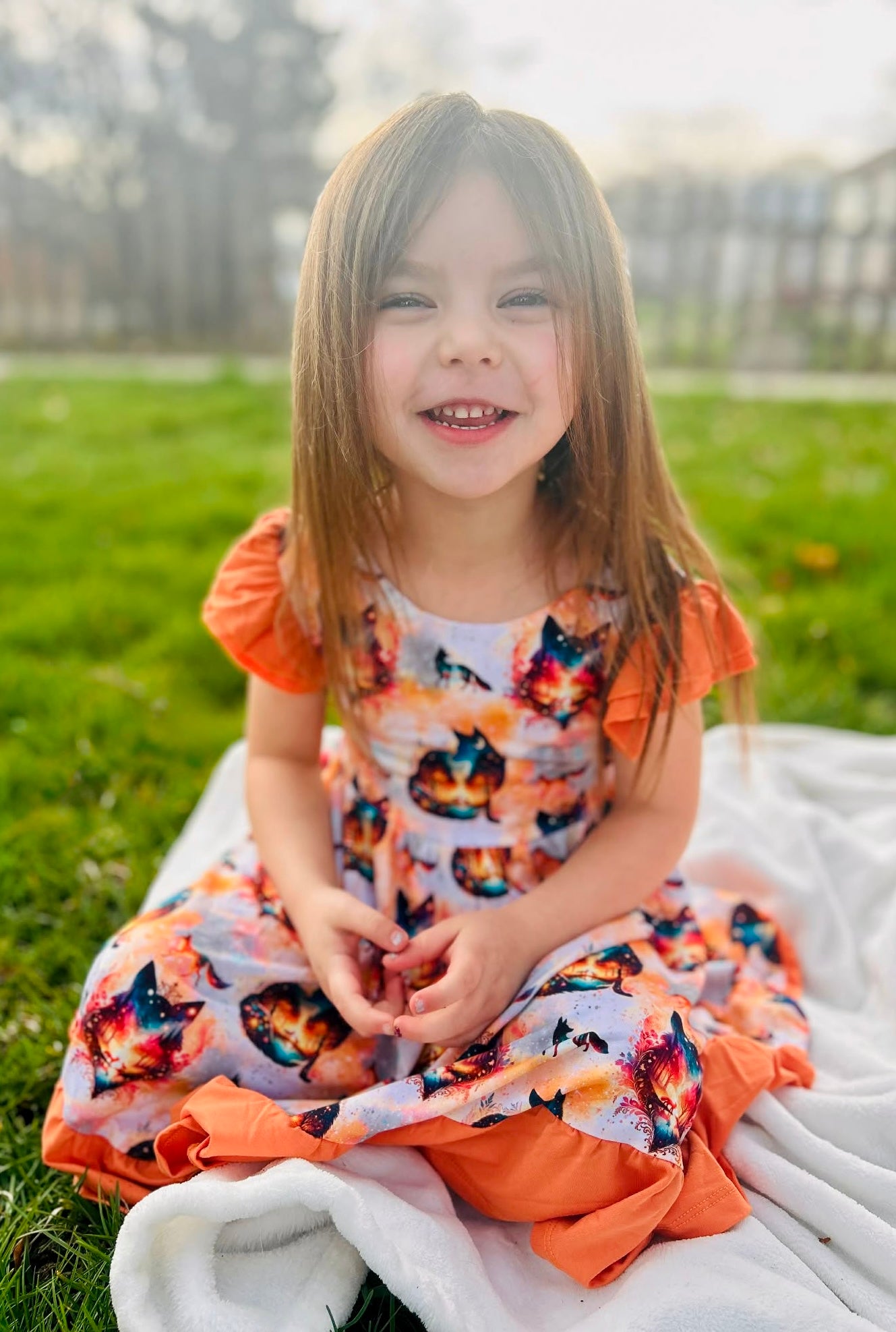 “Whimsical Foxes” Twirl with Bow Back and Biker Shorts Set