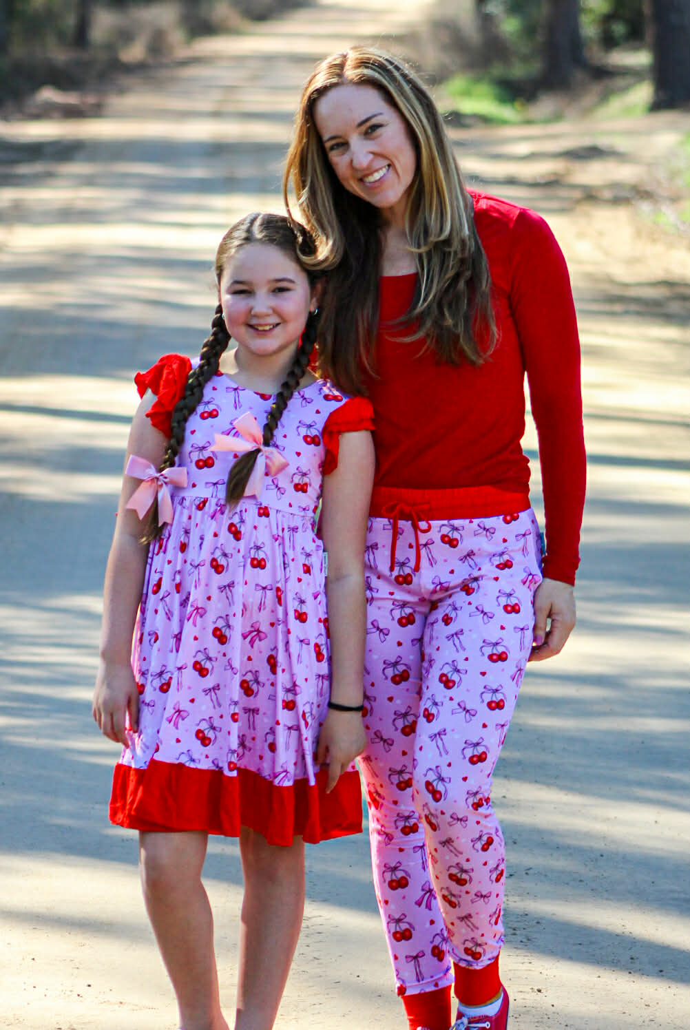 “Cherry Bow Bliss” Twirl with Bow Back and Biker Shorts Set