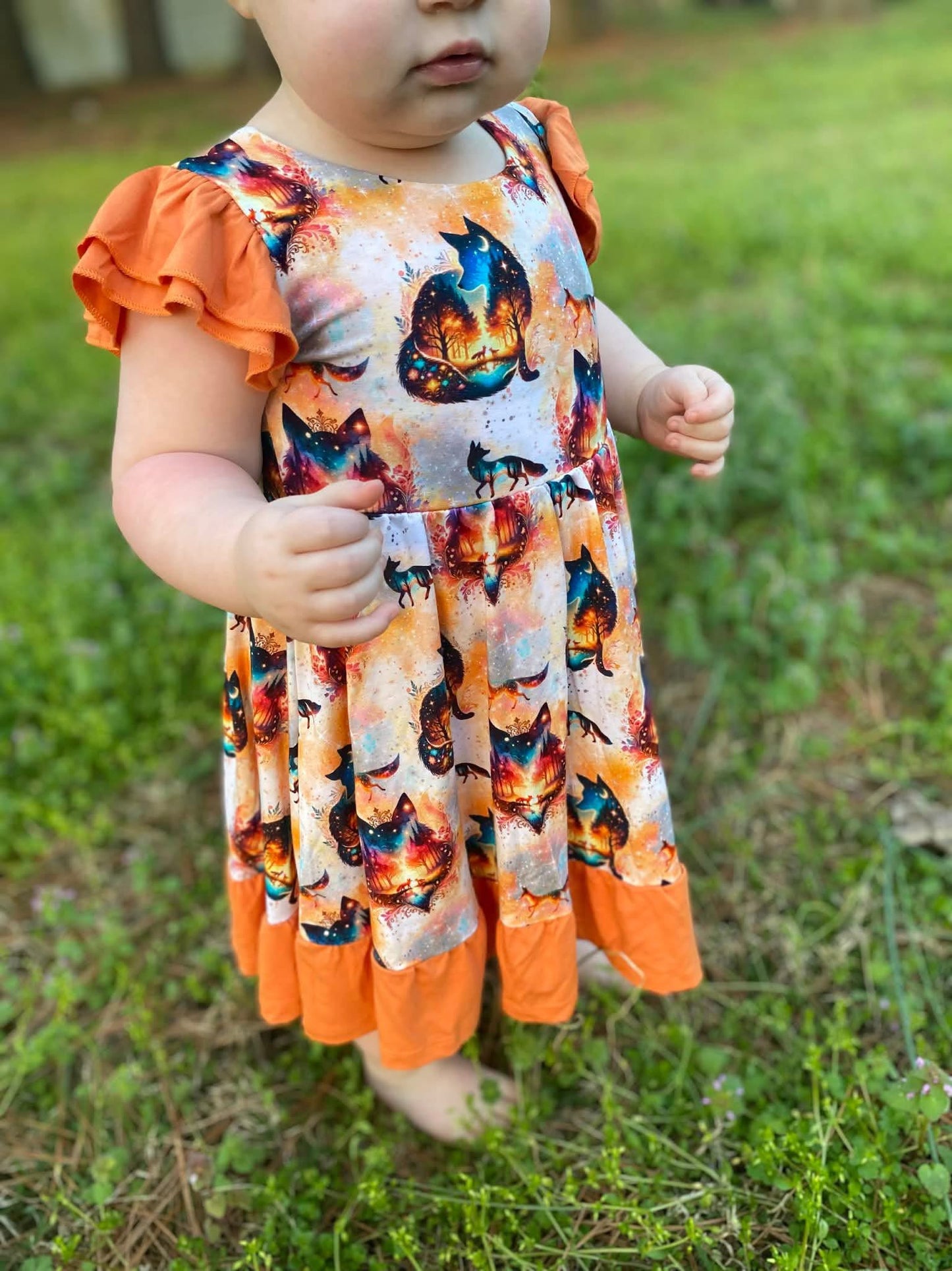 “Whimsical Foxes” Twirl with Bow Back and Biker Shorts Set