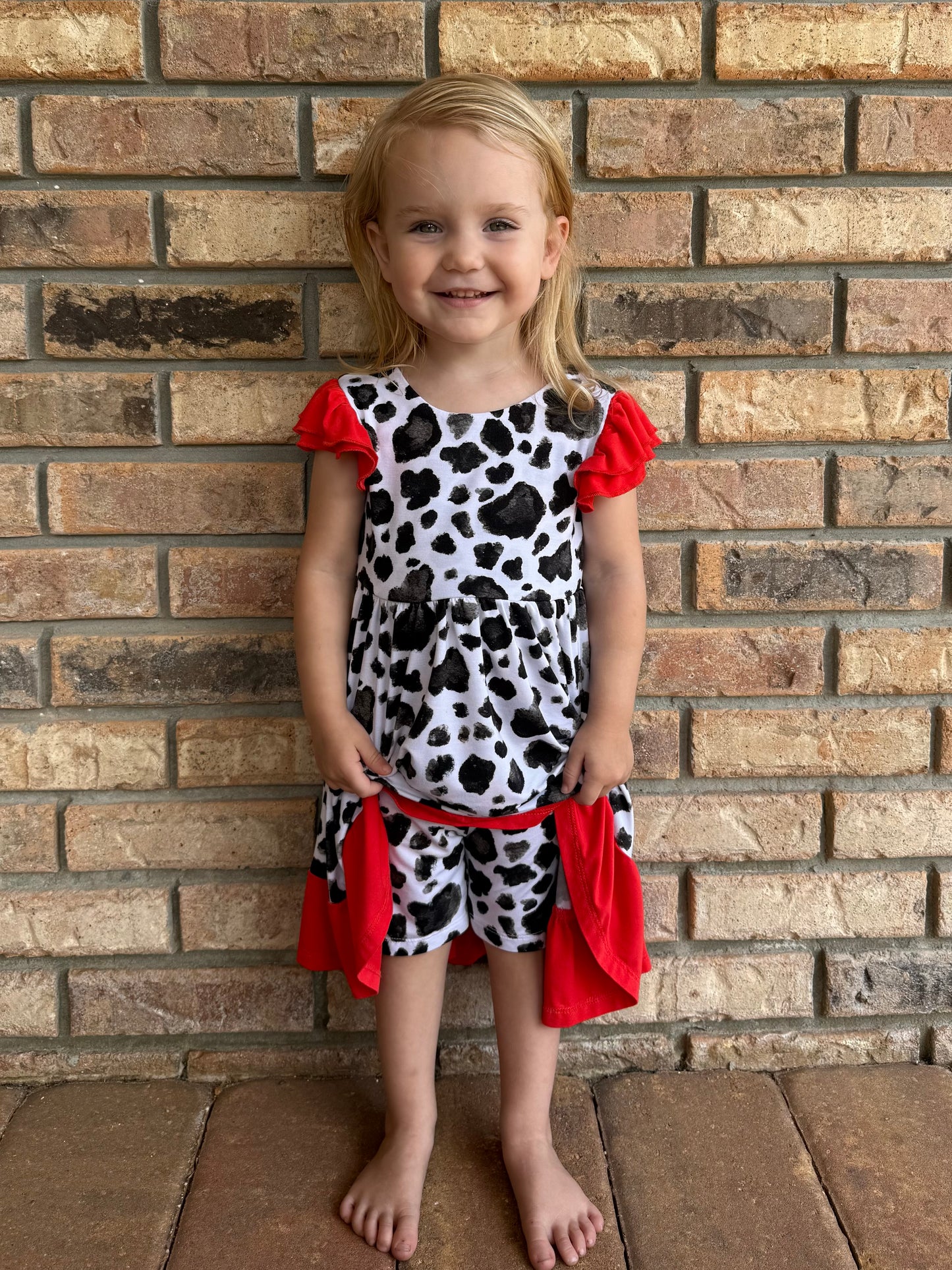 “Cows” Twirl with Bow Back and Biker Shorts Set