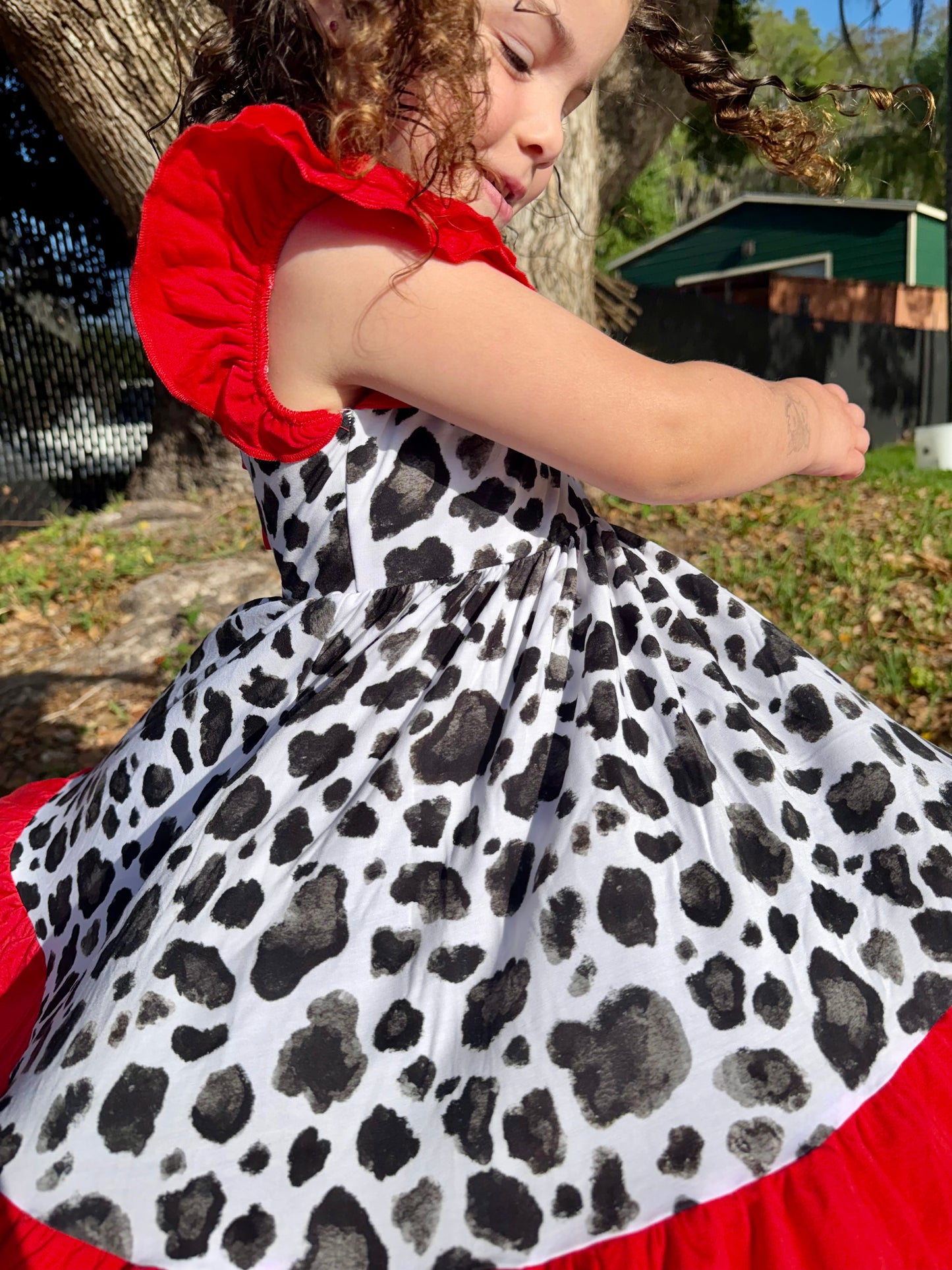 “Cows” Twirl with Bow Back and Biker Shorts Set