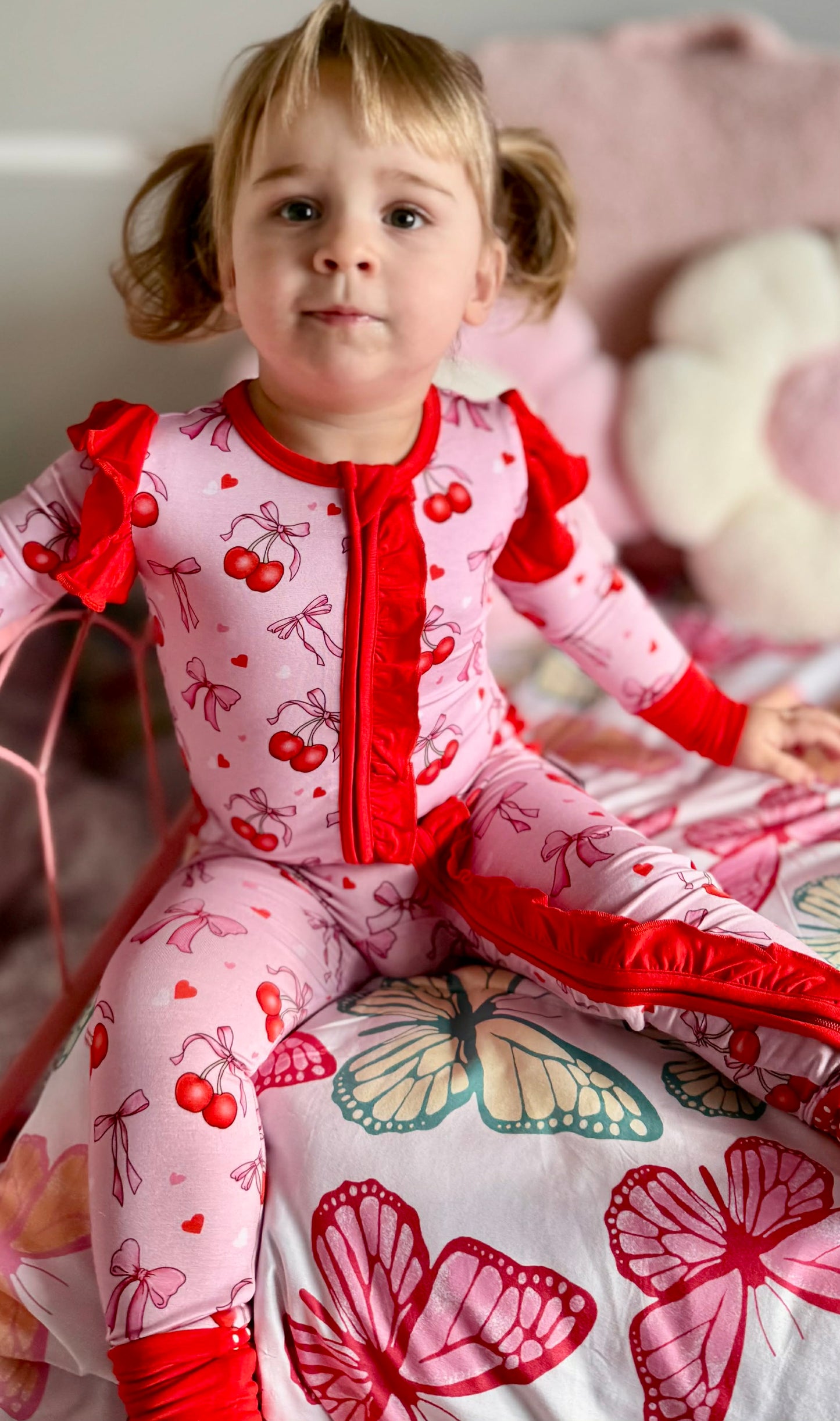 “Cherry Bow Bliss” Ruffle Zippy