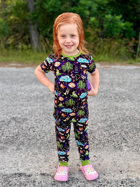 “Fireflies & Frog Kisses” Two-Piece Pajamas Short Sleeved and Shorts