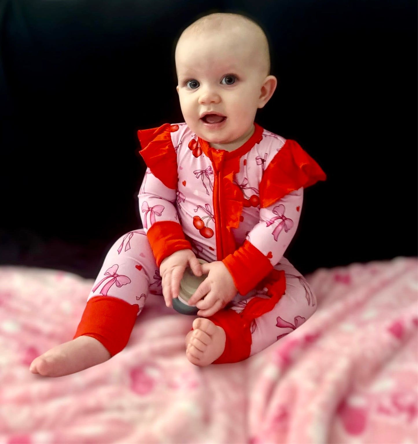 “Cherry Bow Bliss” Ruffle Zippy