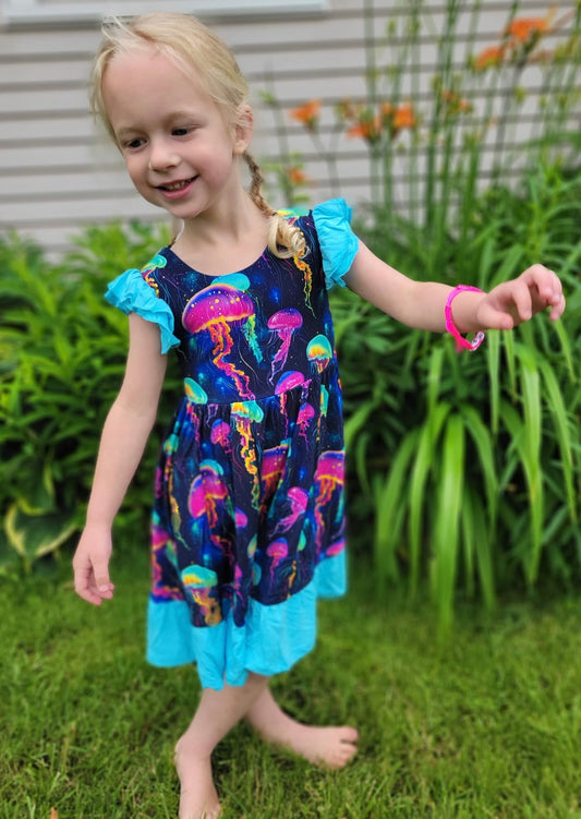 Jellyfish Glow Twirl with Bow Back and Biker Shorts Set