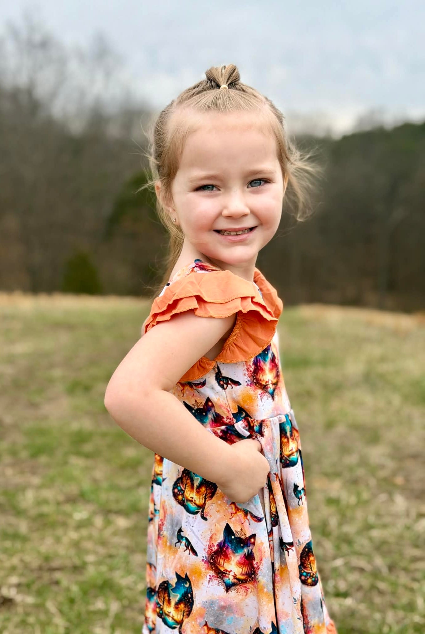 “Whimsical Foxes” Twirl with Bow Back and Biker Shorts Set