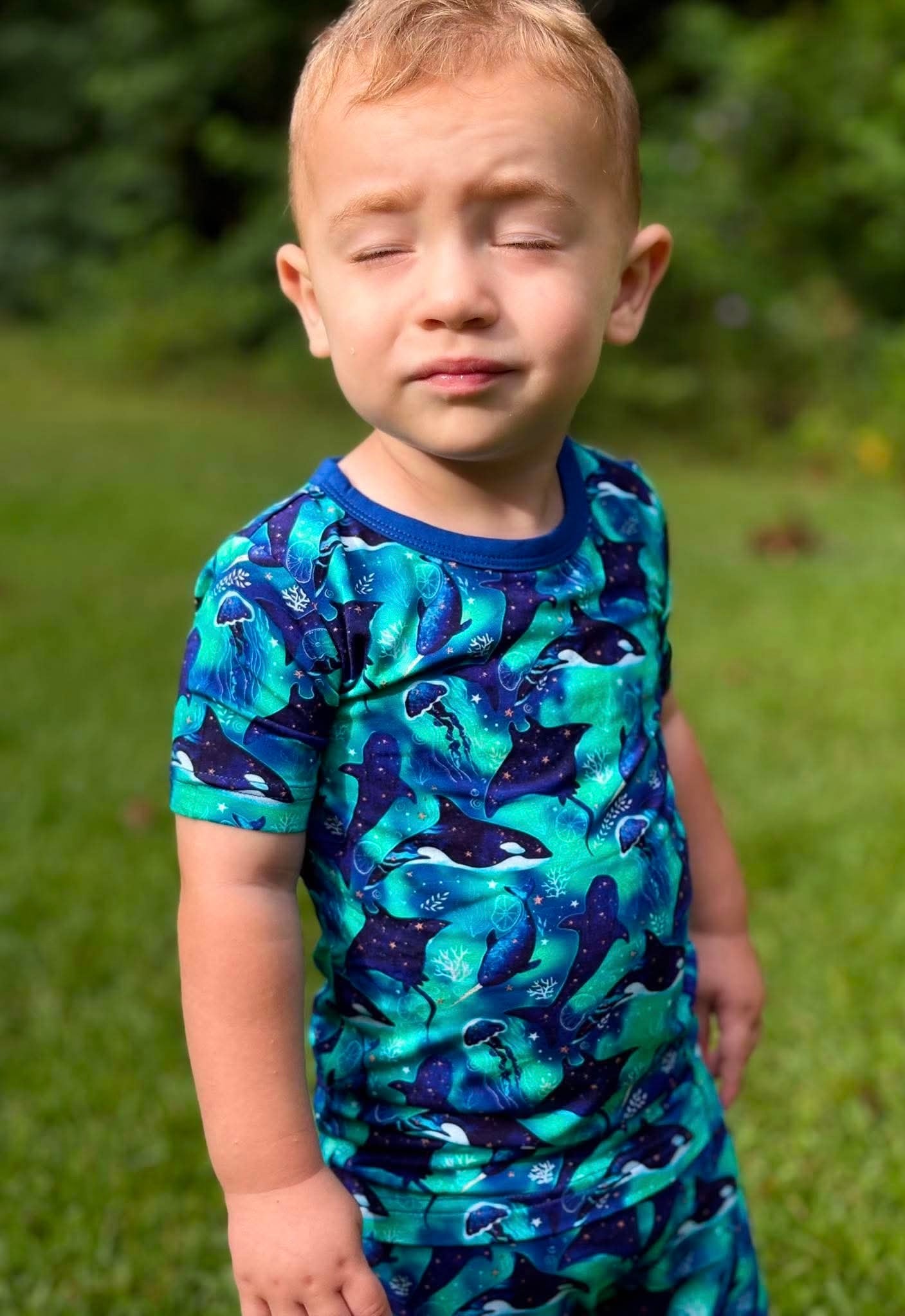 Starlit Seas Two-Piece Pajamas Short Sleeved and Shorts