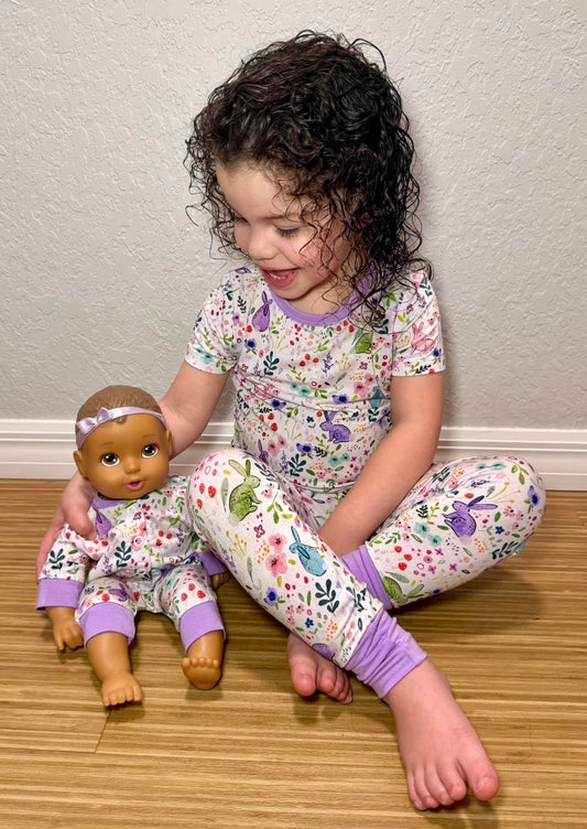 Watercolor Bunnies Two-Piece Pajamas