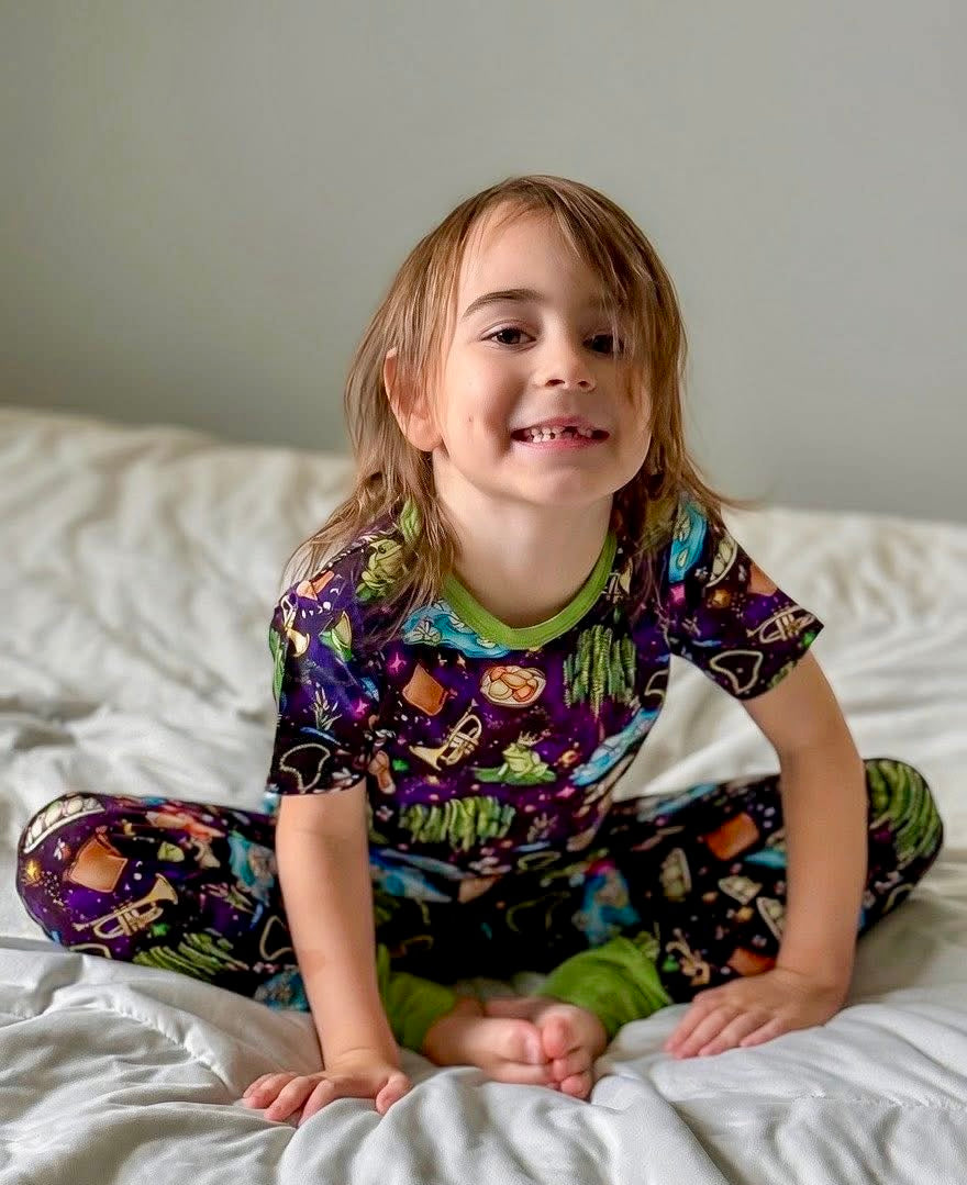“Fireflies & Frog Kisses” Two-Piece Pajamas Short Sleeved and Shorts