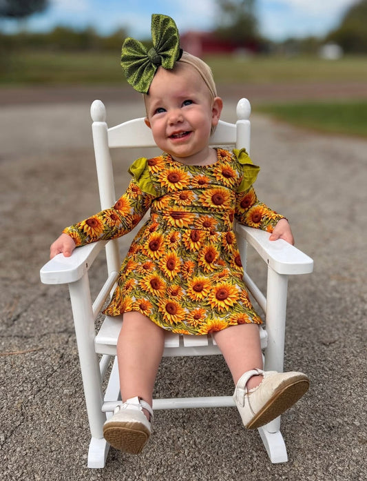 Sunflower Meadow Bodysuit Twirl with Bow Back