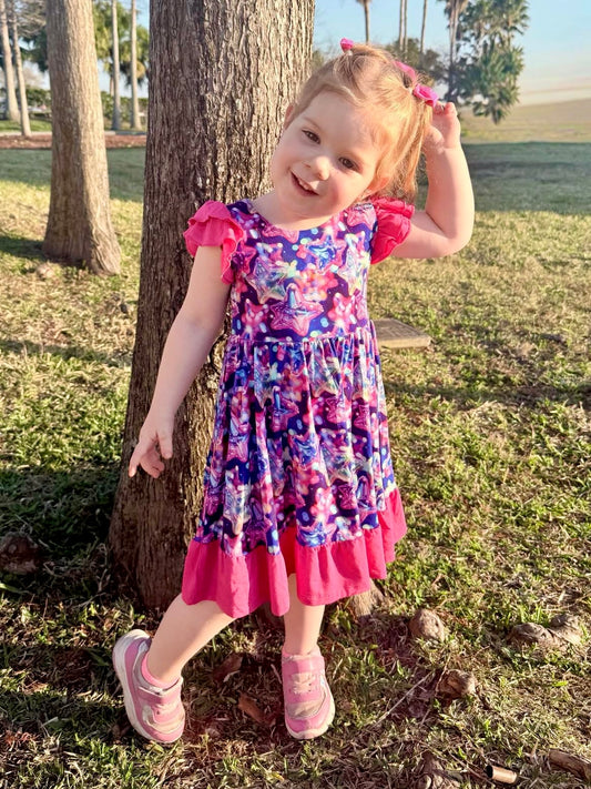 “Cosmic Burst” Twirl with Bow Back and Biker Shorts Set