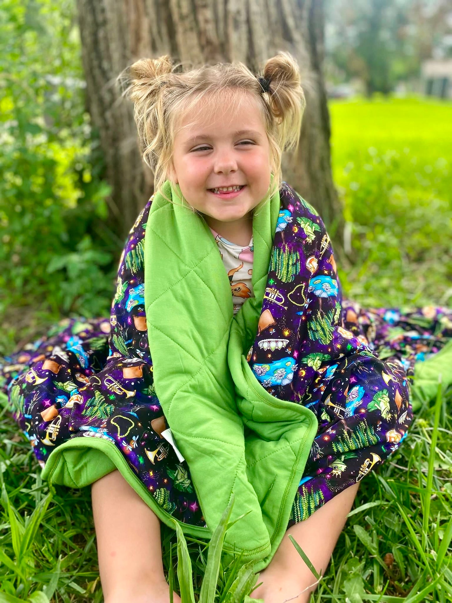 “Fireflies & Frog Kisses” Quilted Blanket