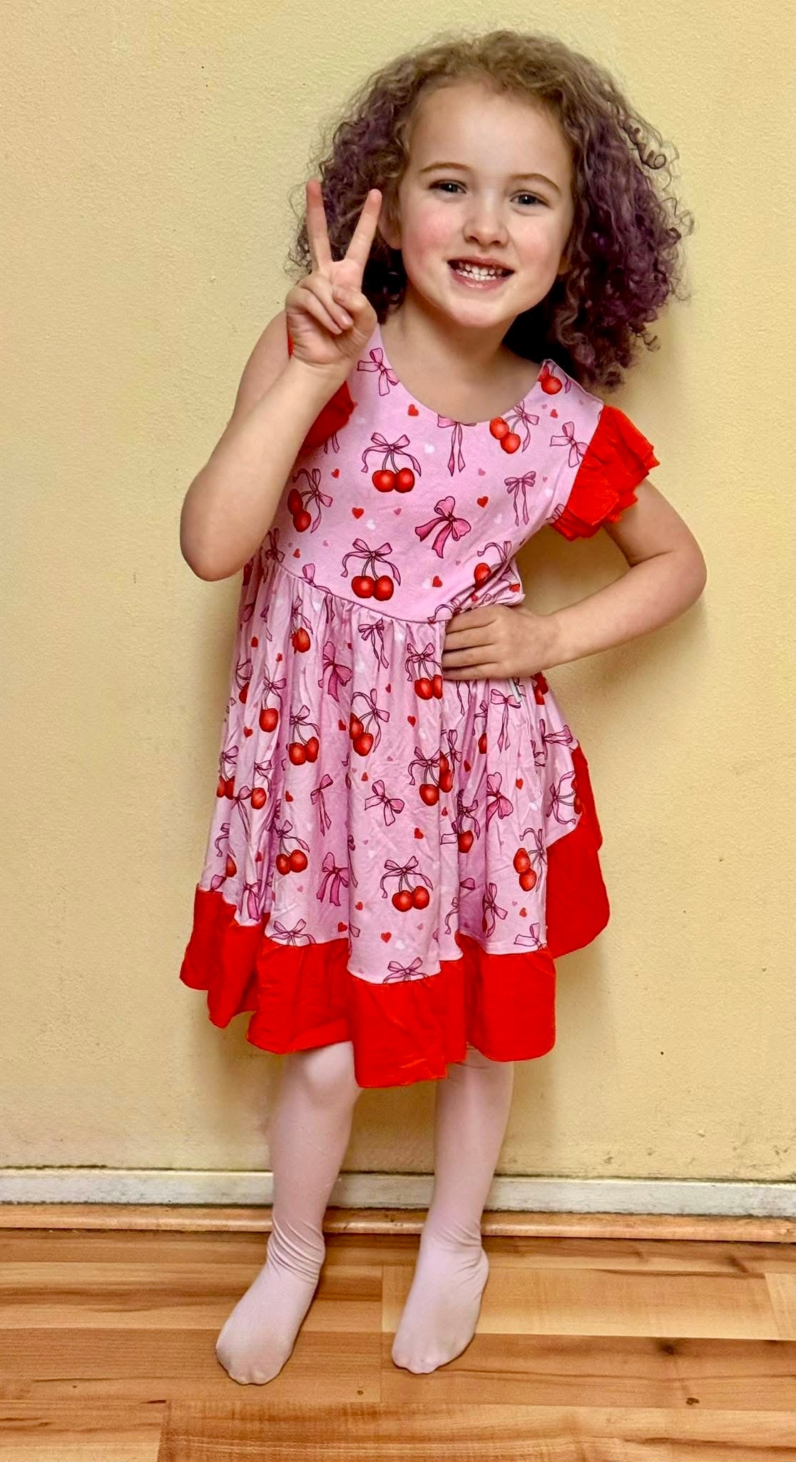 “Cherry Bow Bliss” Twirl with Bow Back and Biker Shorts Set