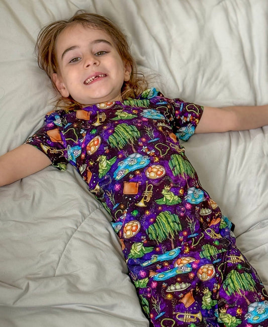 “Fireflies & Frog Kisses” Two-Piece Pajamas Short Sleeved and Shorts