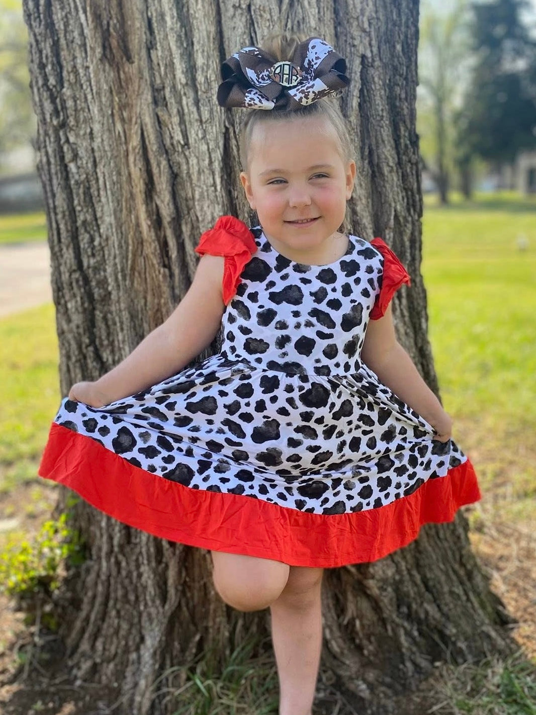 “Cows” Twirl with Bow Back and Biker Shorts Set