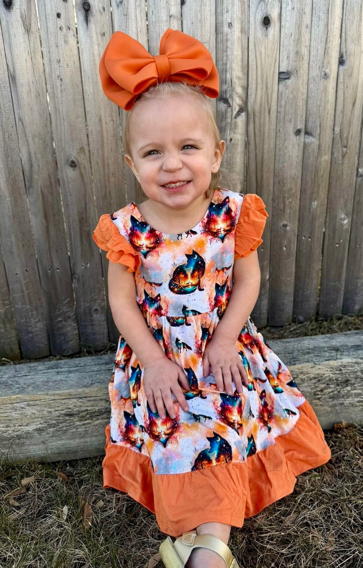 “Whimsical Foxes” Twirl with Bow Back and Biker Shorts Set