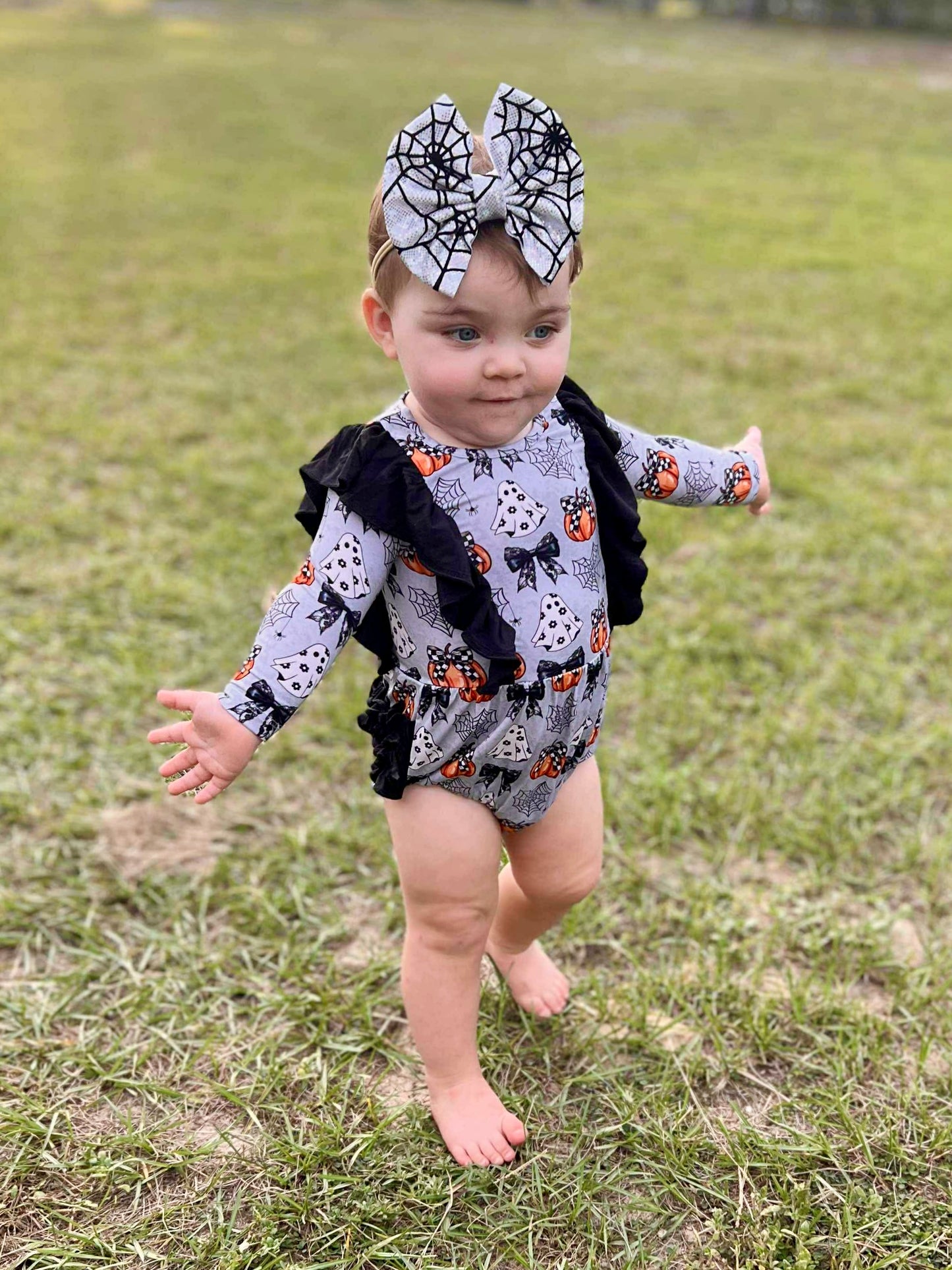 “Boos and Bows” Ruffled Bubble Romper