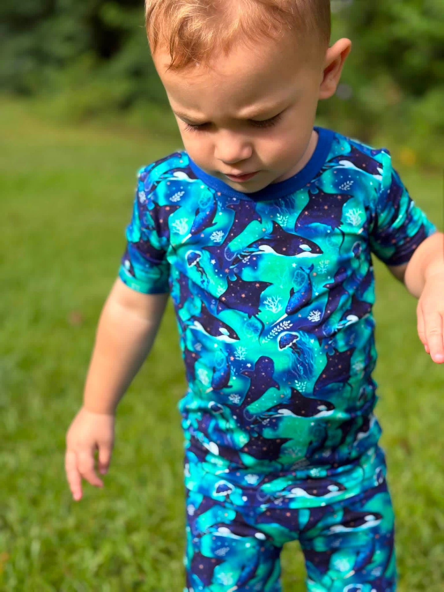Starlit Seas Two-Piece Pajamas Short Sleeved and Shorts