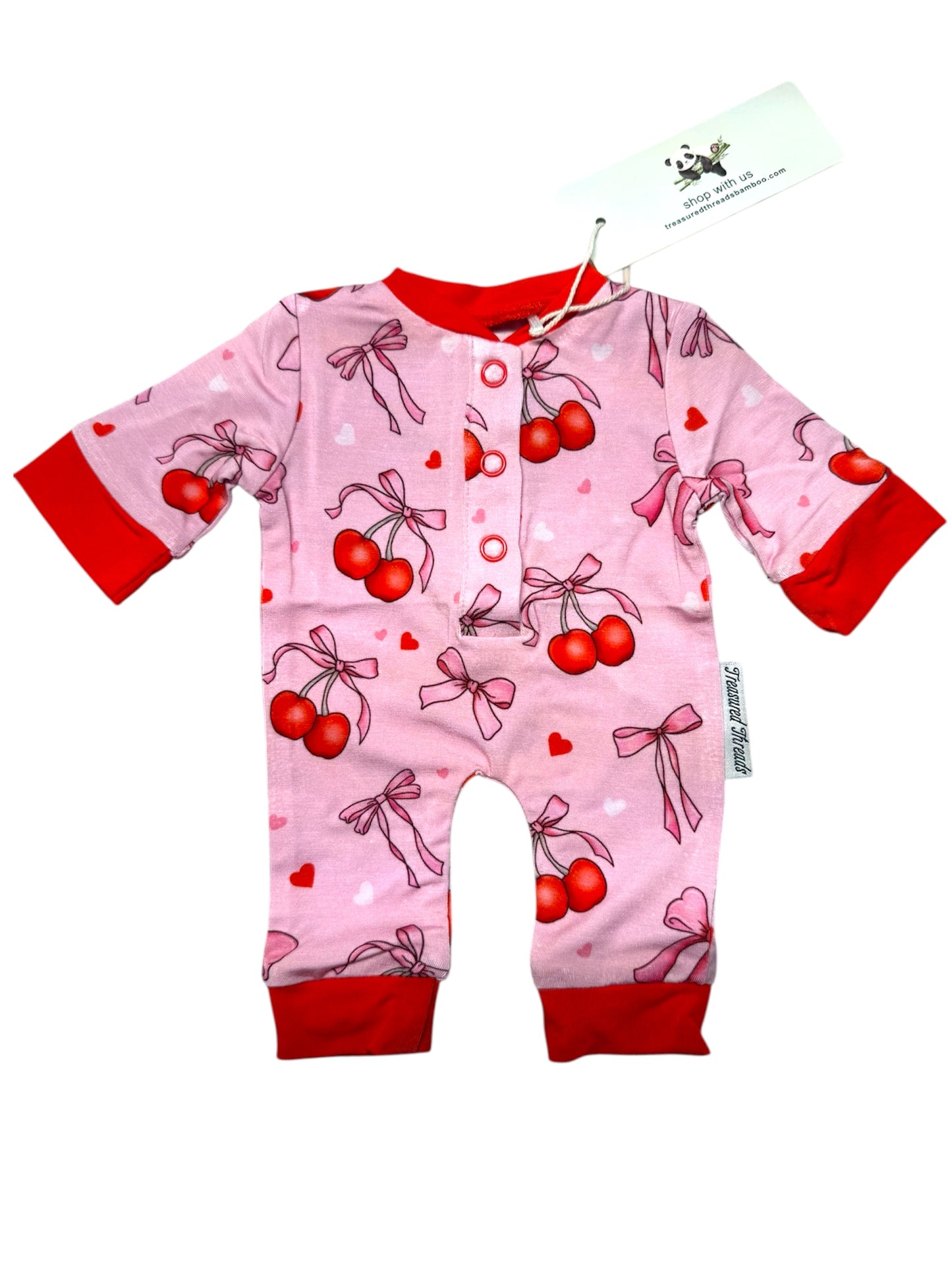 “Cherry Bow Bliss” Doll Romper