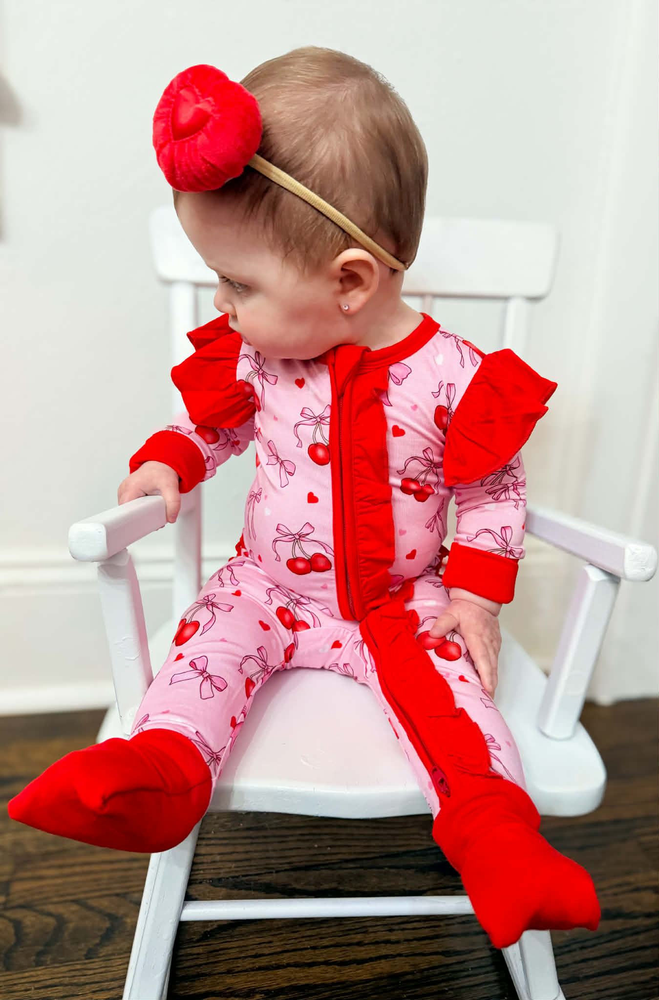 “Cherry Bow Bliss” Ruffle Zippy