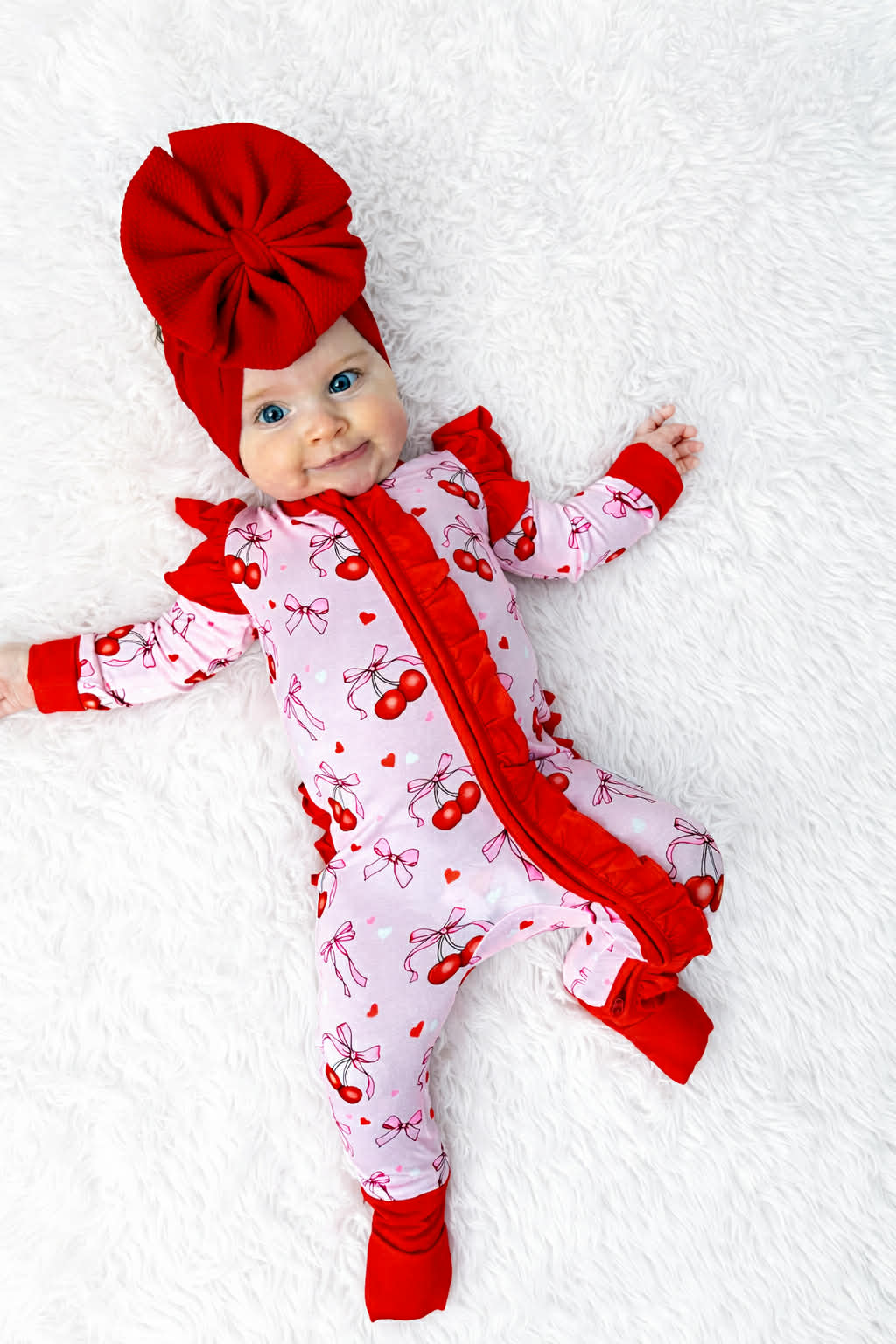 “Cherry Bow Bliss” Ruffle Zippy