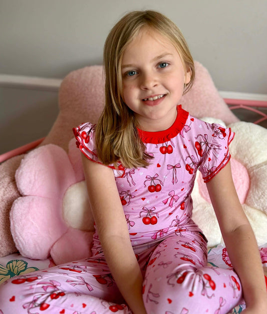 “Cherry Bow Bliss” Two-Piece Pajamas