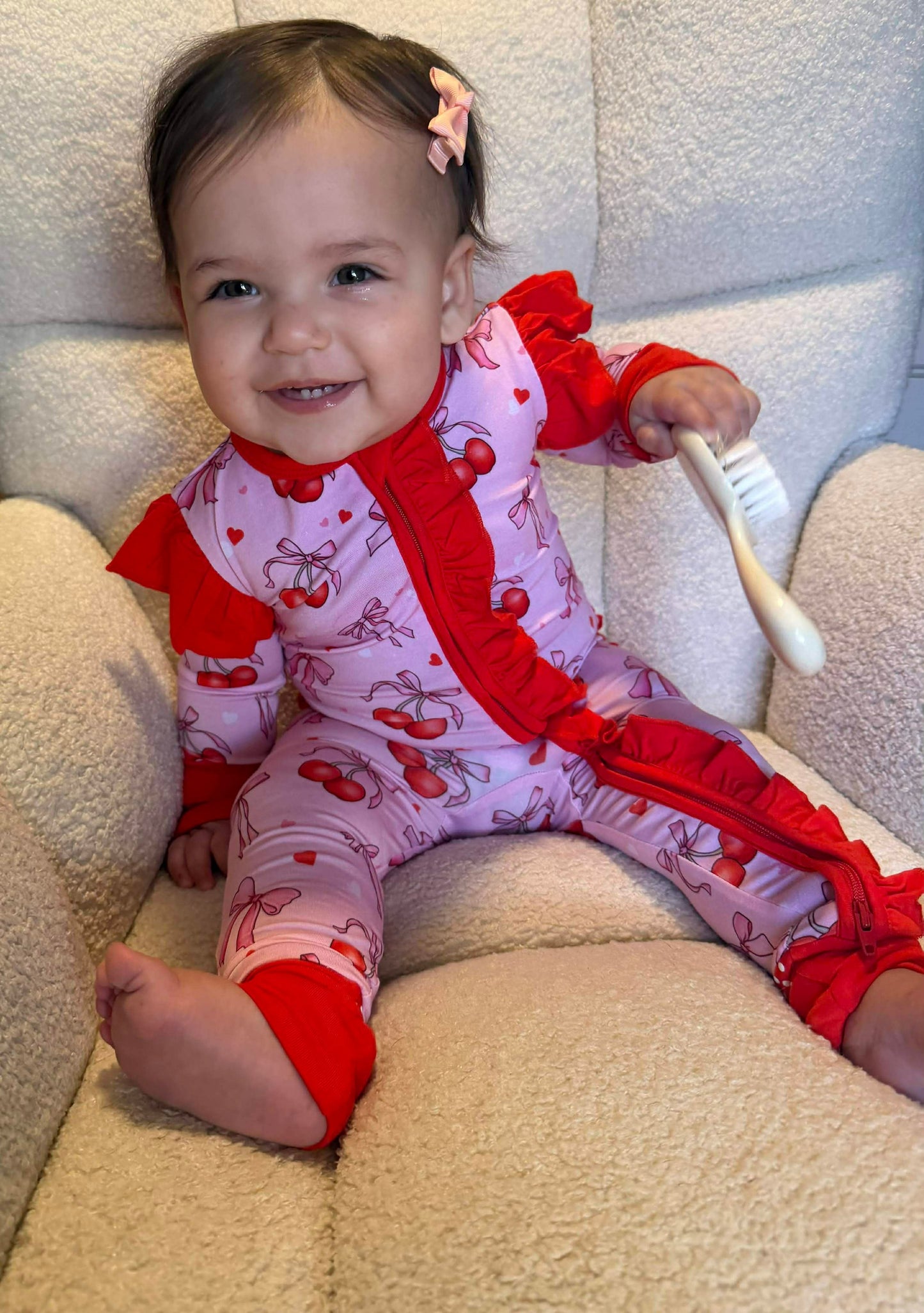 “Cherry Bow Bliss” Ruffle Zippy