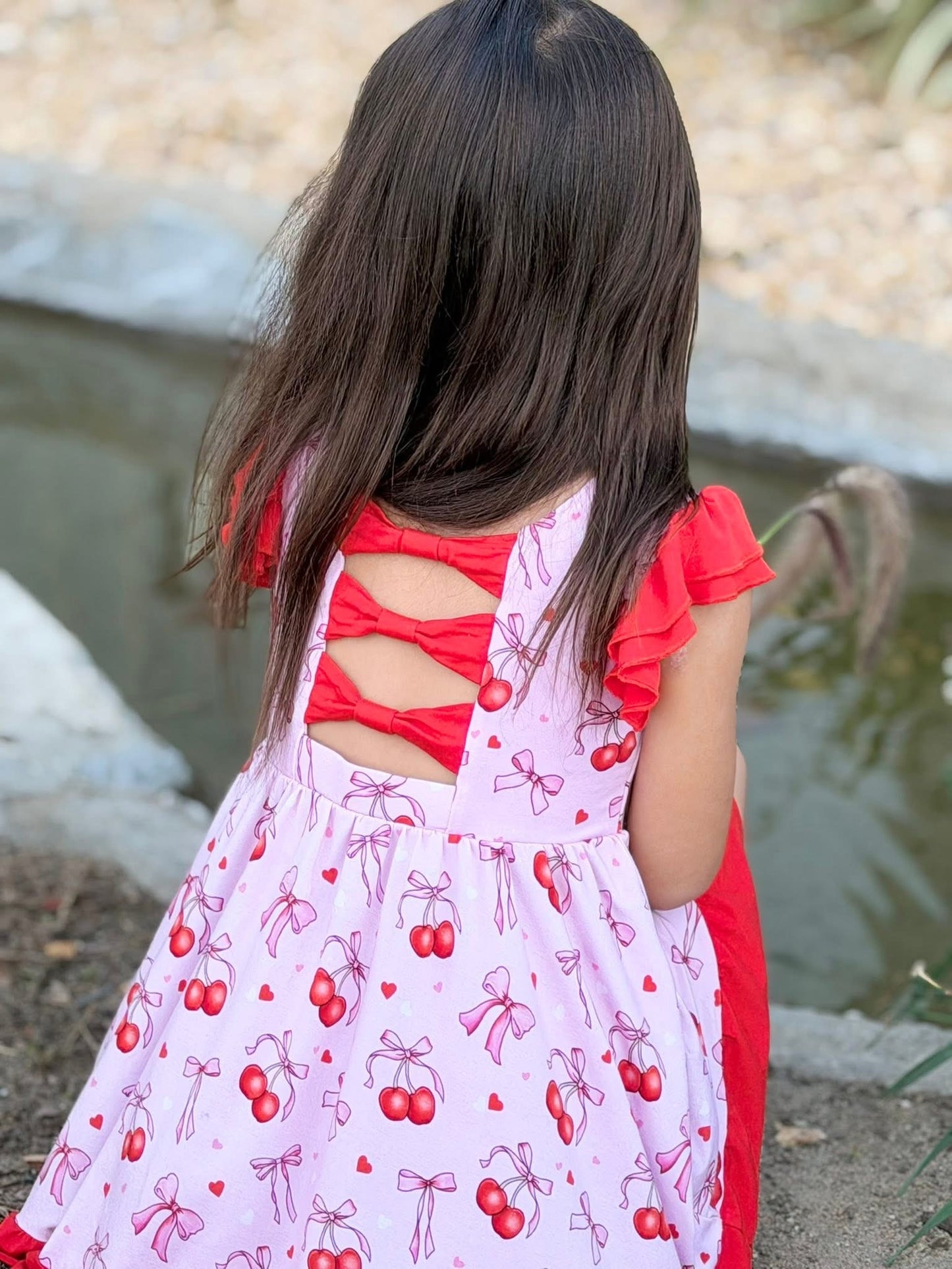 “Cherry Bow Bliss” Twirl with Bow Back and Biker Shorts Set