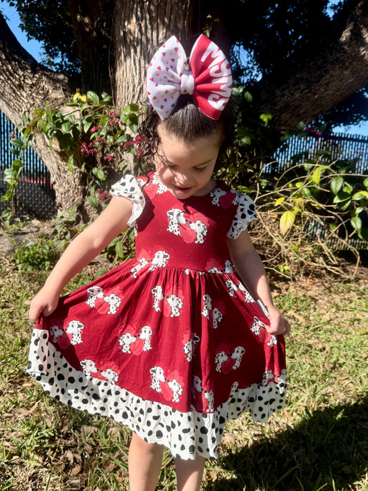 “Darling Dalmatians” Twirl with Bow Back and Biker Shorts Set