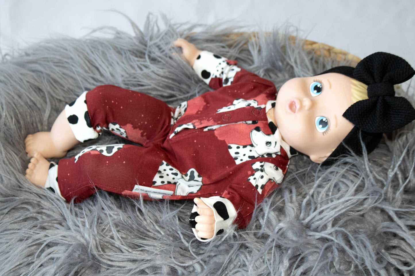 “Darling Dalmatians” Doll Romper