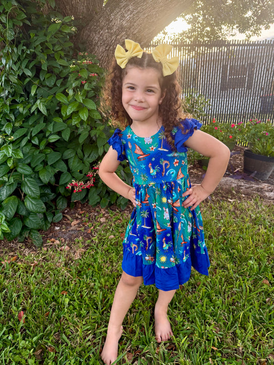 Oceans Calling Twirl with Bow Back and Biker Shorts Set