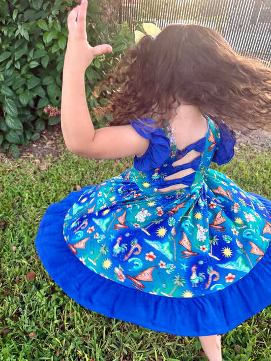Oceans Calling Twirl with Bow Back and Biker Shorts Set