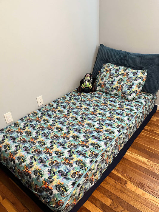 “Monster Truck Mayhem” Twin Sheets with Pillow Case