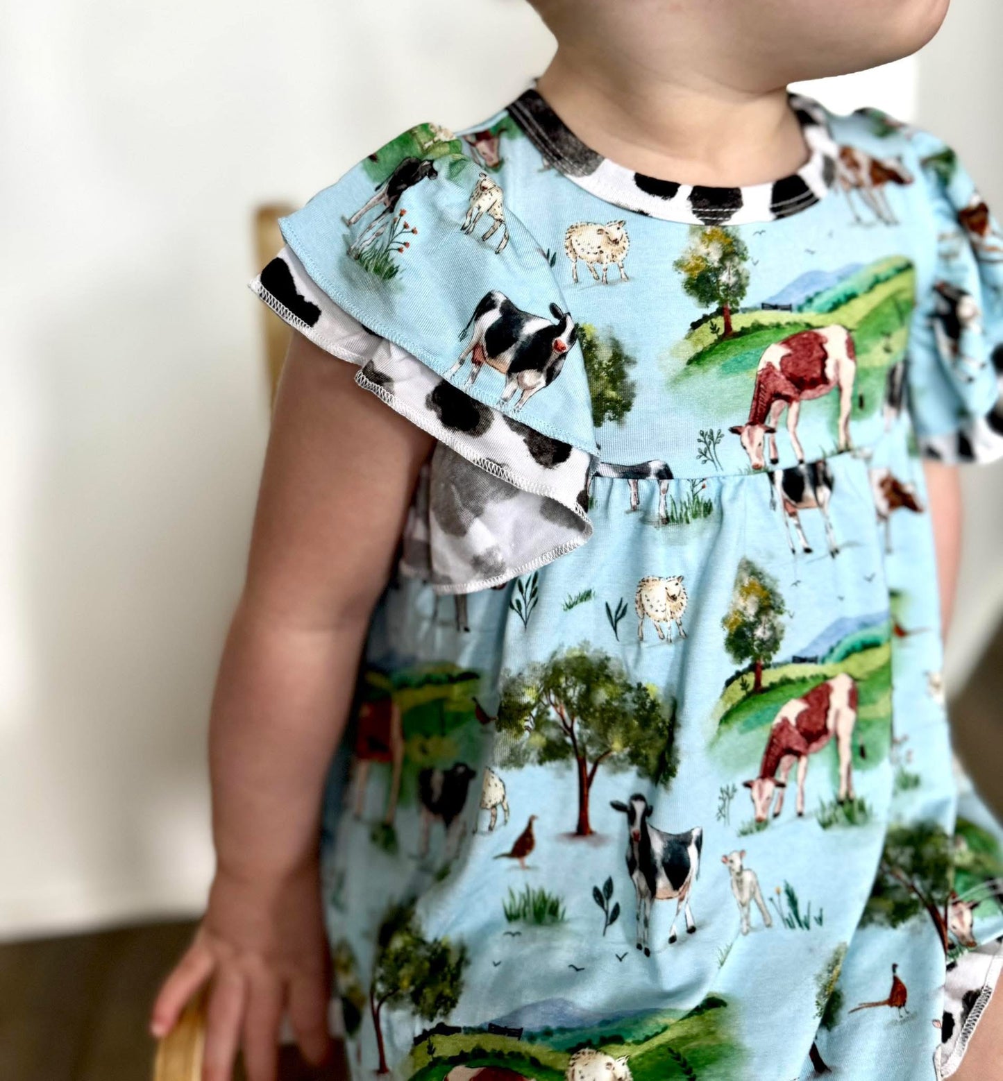 Cows Flutter Sleeve Shirt with Ruffled Bloomers