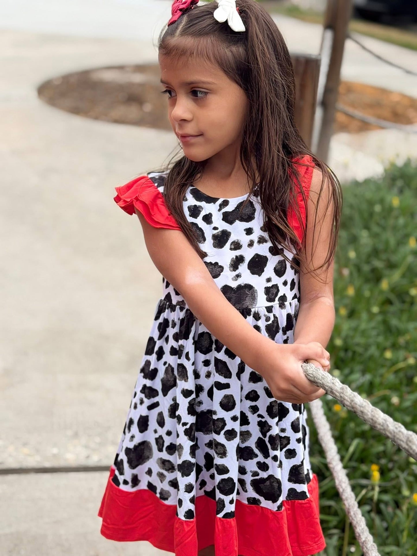“Cows” Twirl with Bow Back and Biker Shorts Set