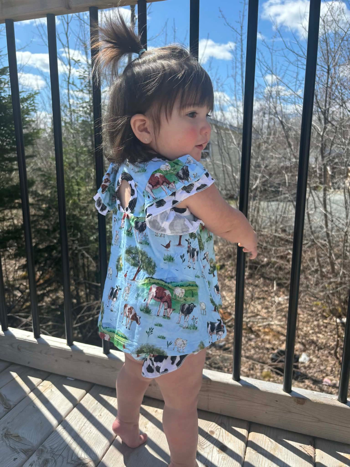 Cows Flutter Sleeve Shirt with Ruffled Bloomers