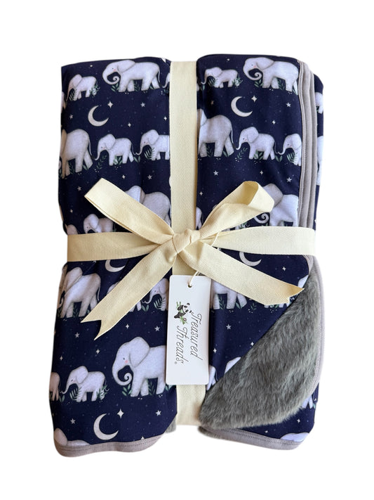 “Elephants” Quilted Blanket with plush backing