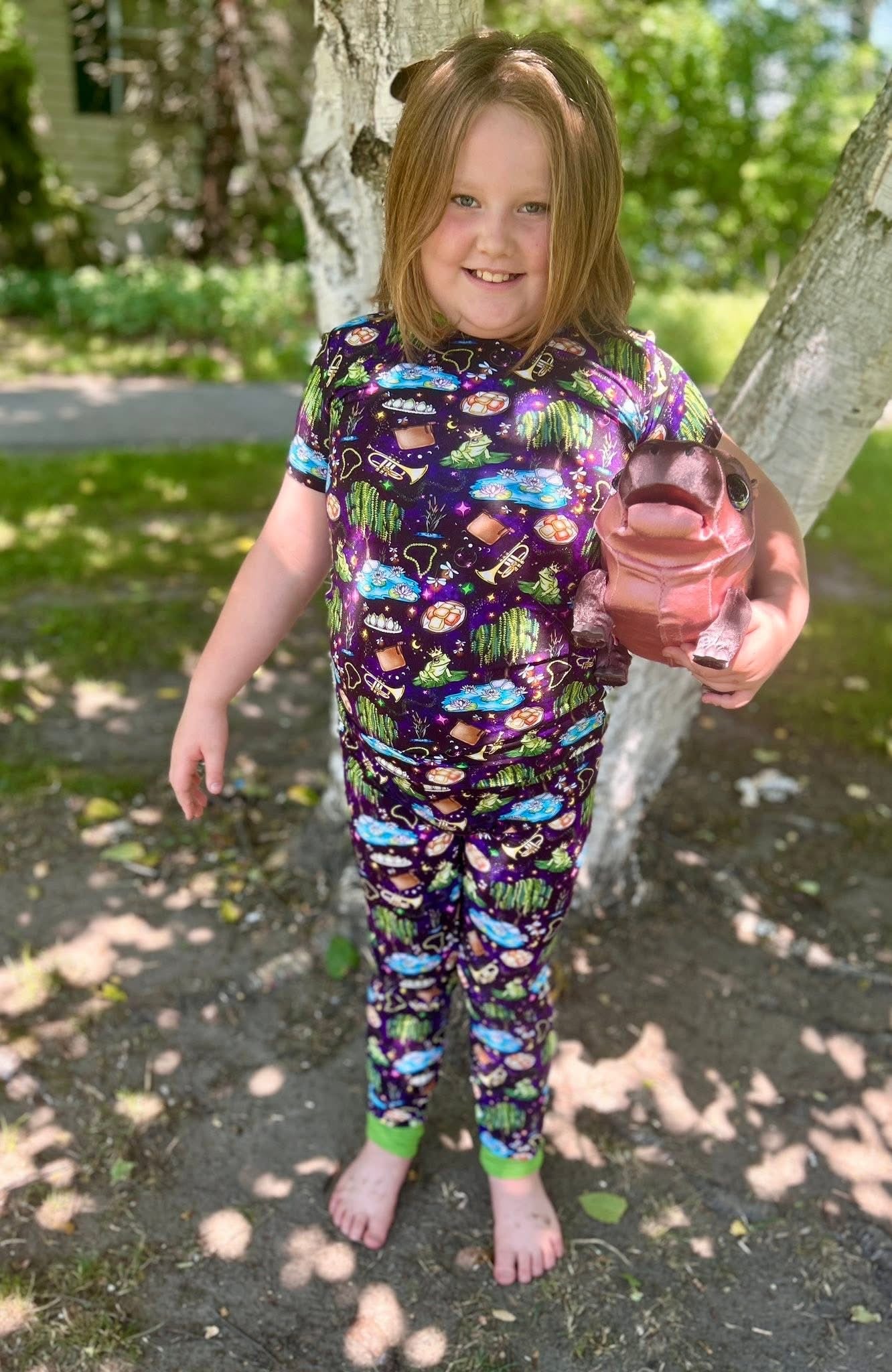 “Fireflies & Frog Kisses” Two-Piece Pajamas Short Sleeved and Pants